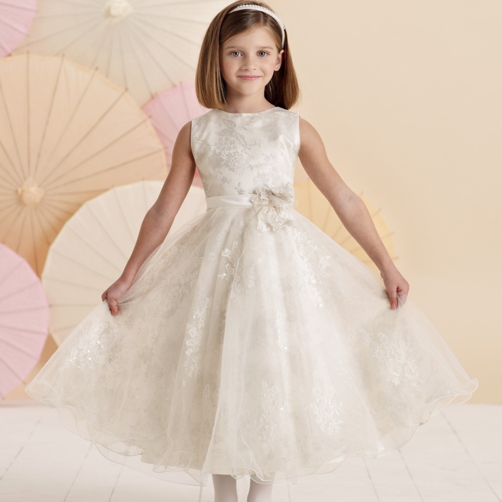Ivory/Silver floral tulle dress